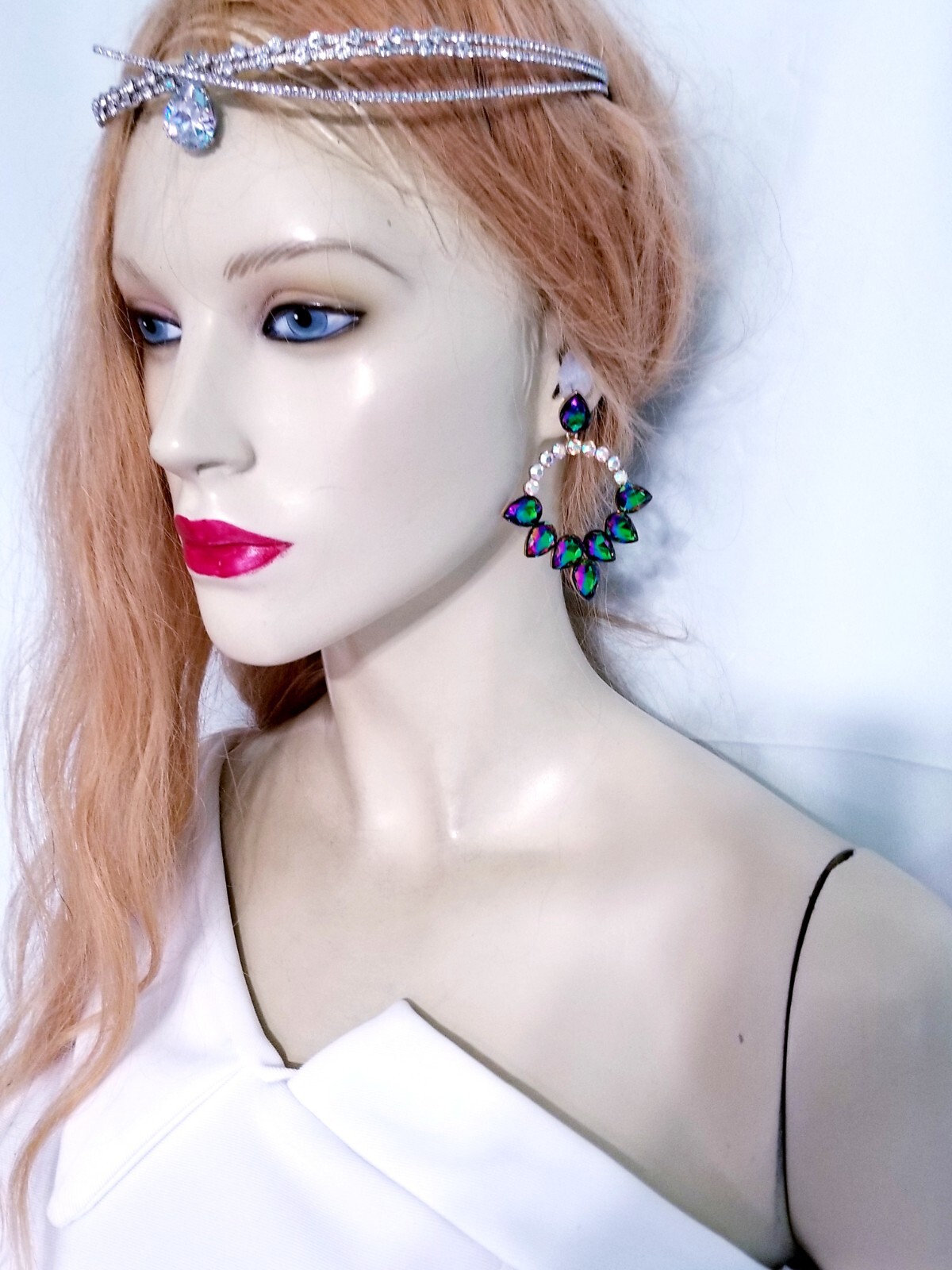 Color-shift Drop Dangle Chandelier Rhinestone Crystal Pageant Prom Earrings 2.9″