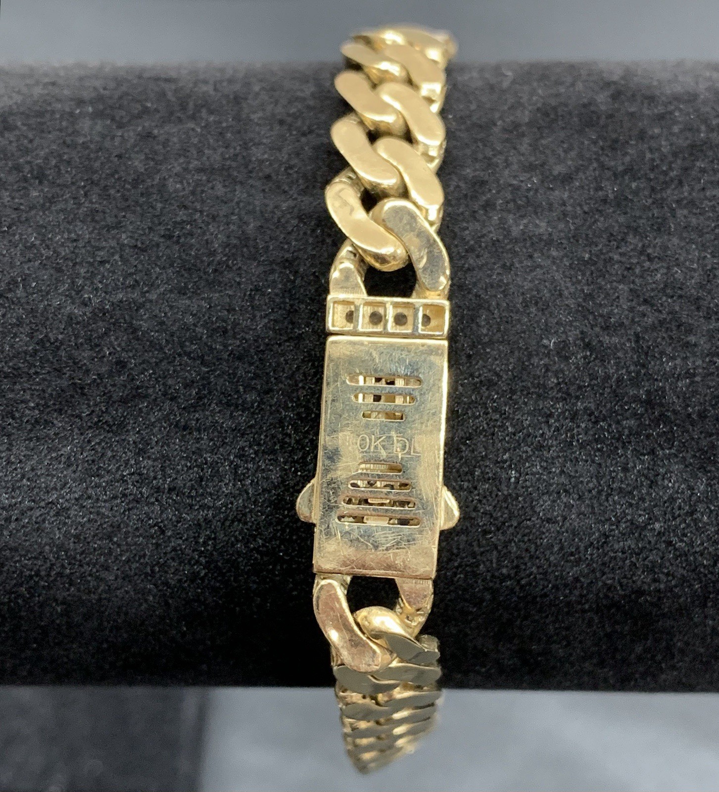 10k Yellow Gold Miami Cuban Link Cluster Pave Padlock Chain Bracelet 8” 8mm 9.8g
