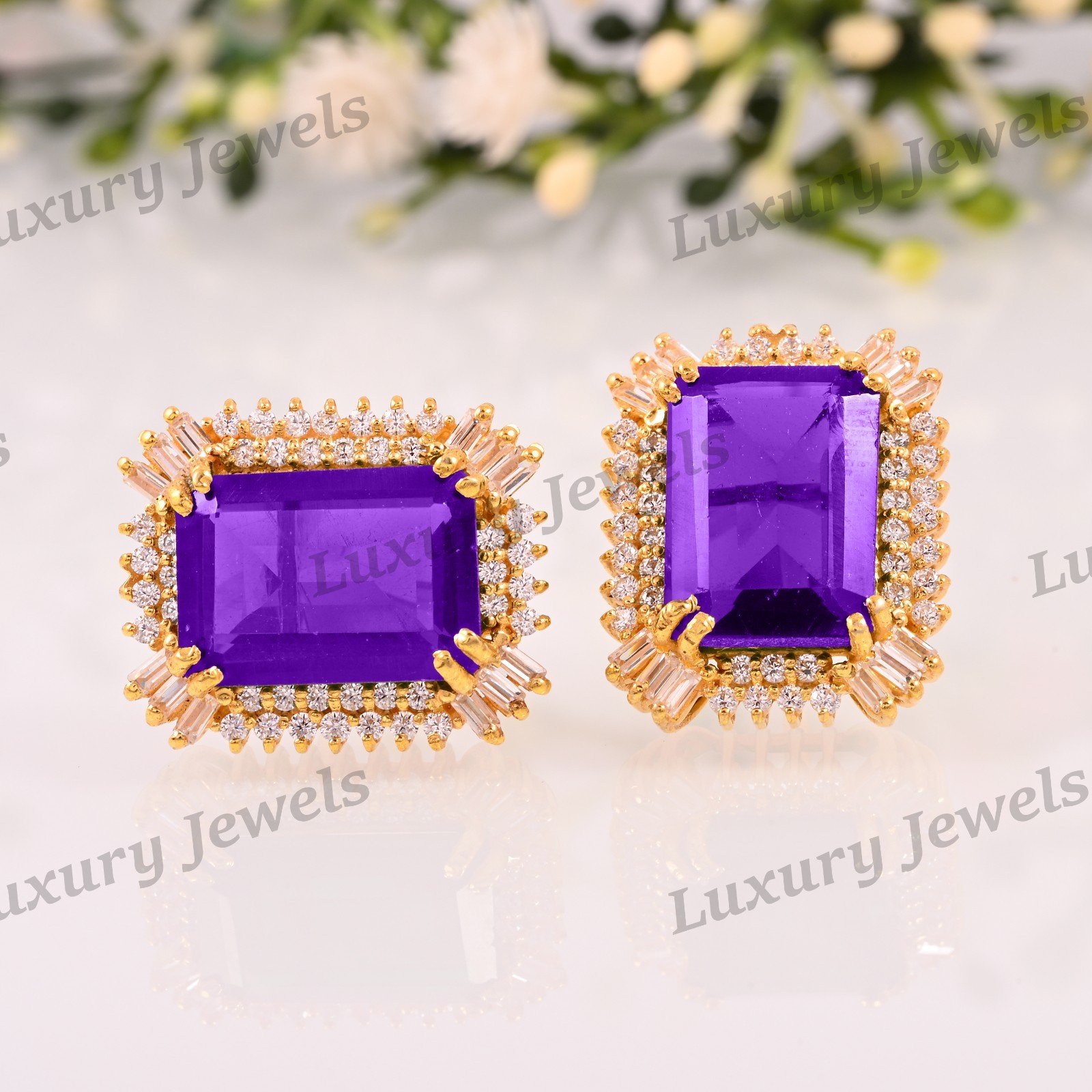Handmade Amethyst 925 Sterling Silver Stud Earrings Fine Jewelry Women