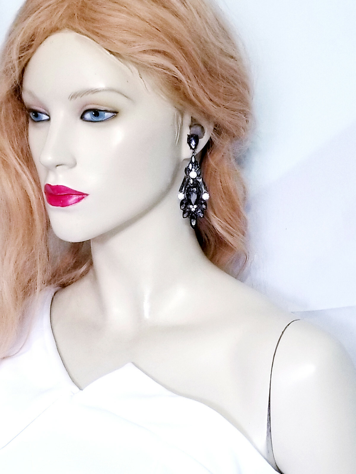 Gray Rhinestone Chandelier Drop Earrings Steampunk Prom Pageant Jewelry 3.2 in