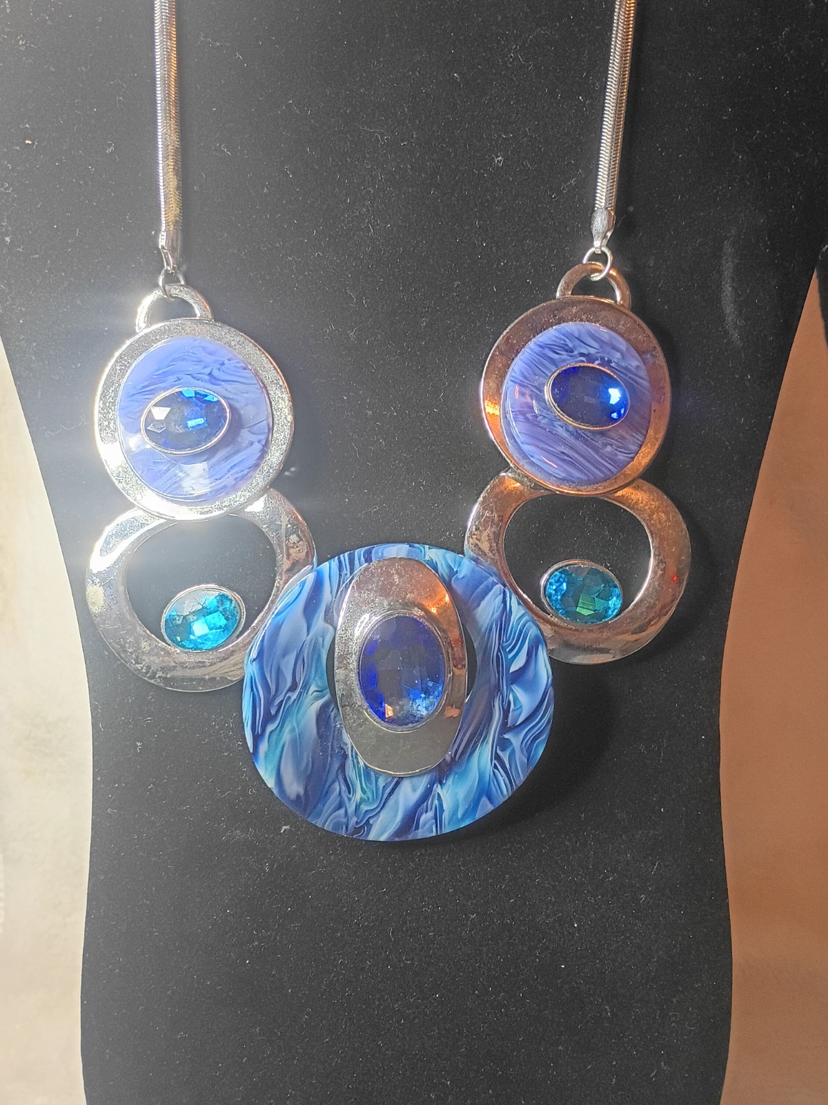 Statement Bib Necklace Blue & Silver