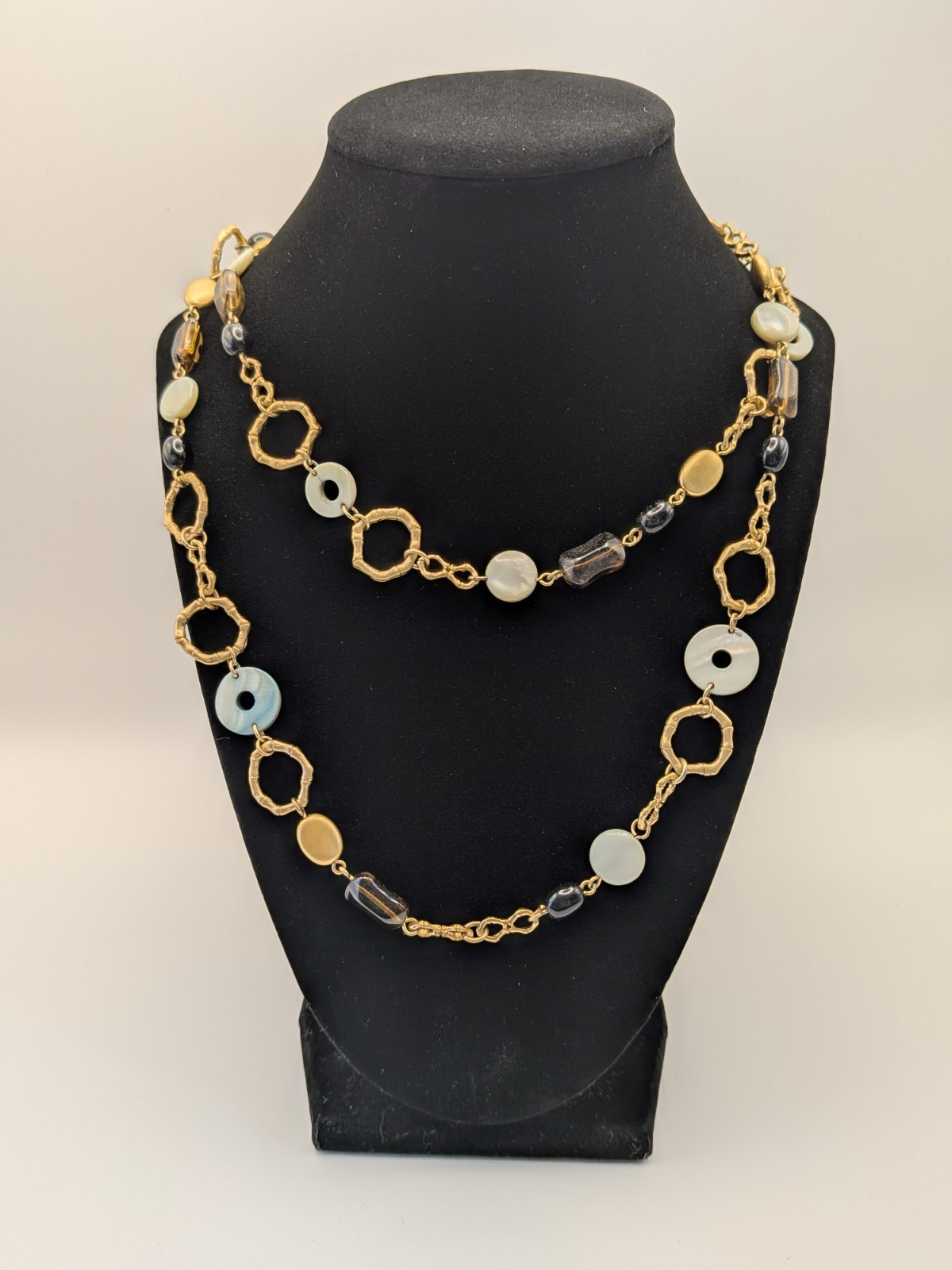Lia Sophia Everglade Mother of Pearl, Glass, Matte Gold-tone Necklace 38 inches