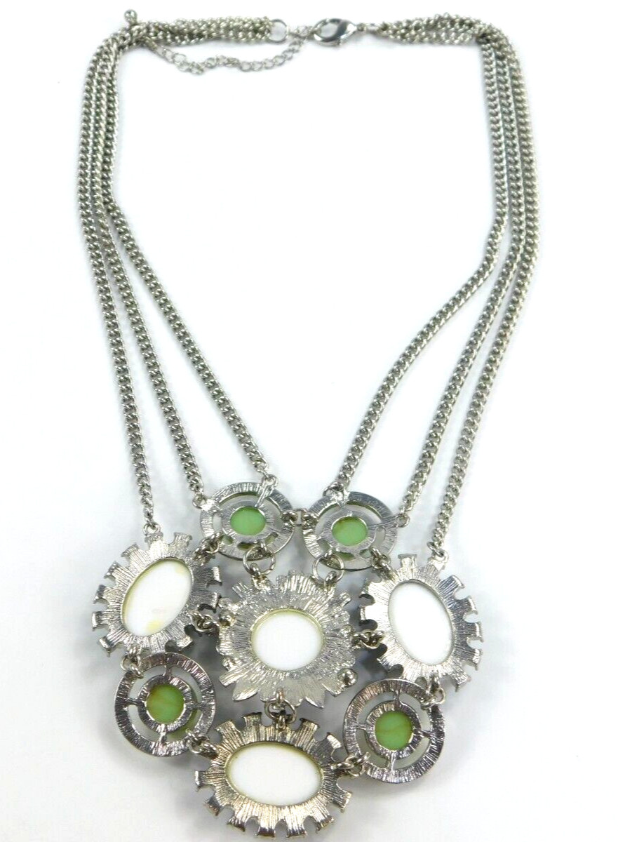 Multi Chain Blue Cabochon Rhinestone Statement Pendant Necklace 19″