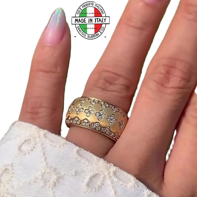 Italian 18k GoldHandmade Ring Diamond Cut Zirconia Luxury Elegant Size 7.0 New