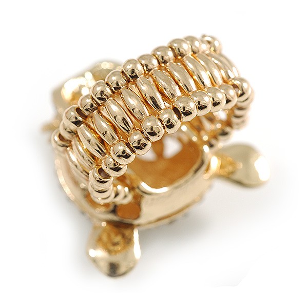 Clear Crystal Leopard Stretch Ring In Gold Plating – 30mm Long – 7/8 Size