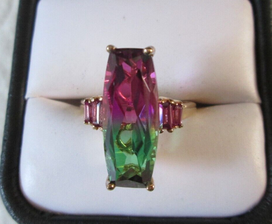 Watermelon Quartz and Garnet Vemeil YG over Sterling Silver (Sz 9) 9.25 cts