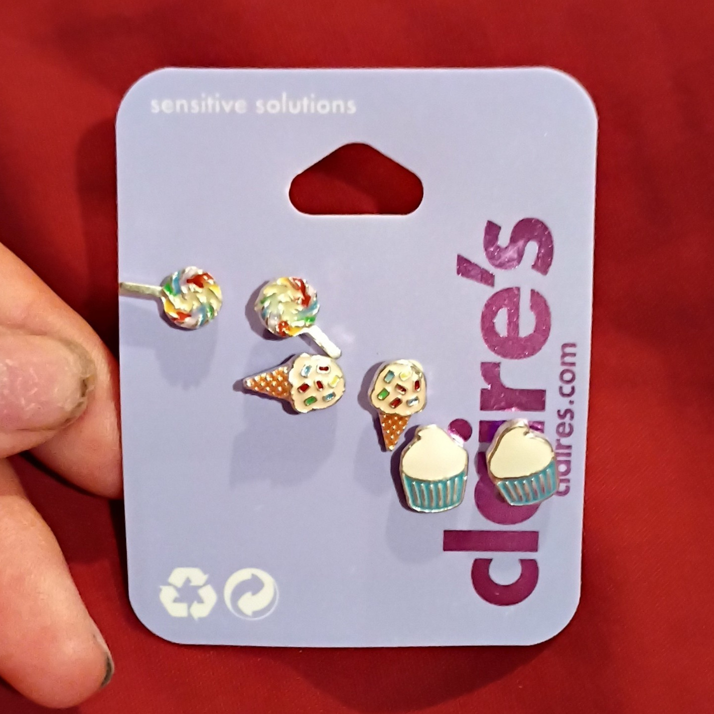 Claire’s Food & Drink Enamel Stud Earrings Set, Multicolor, Butterfly Back