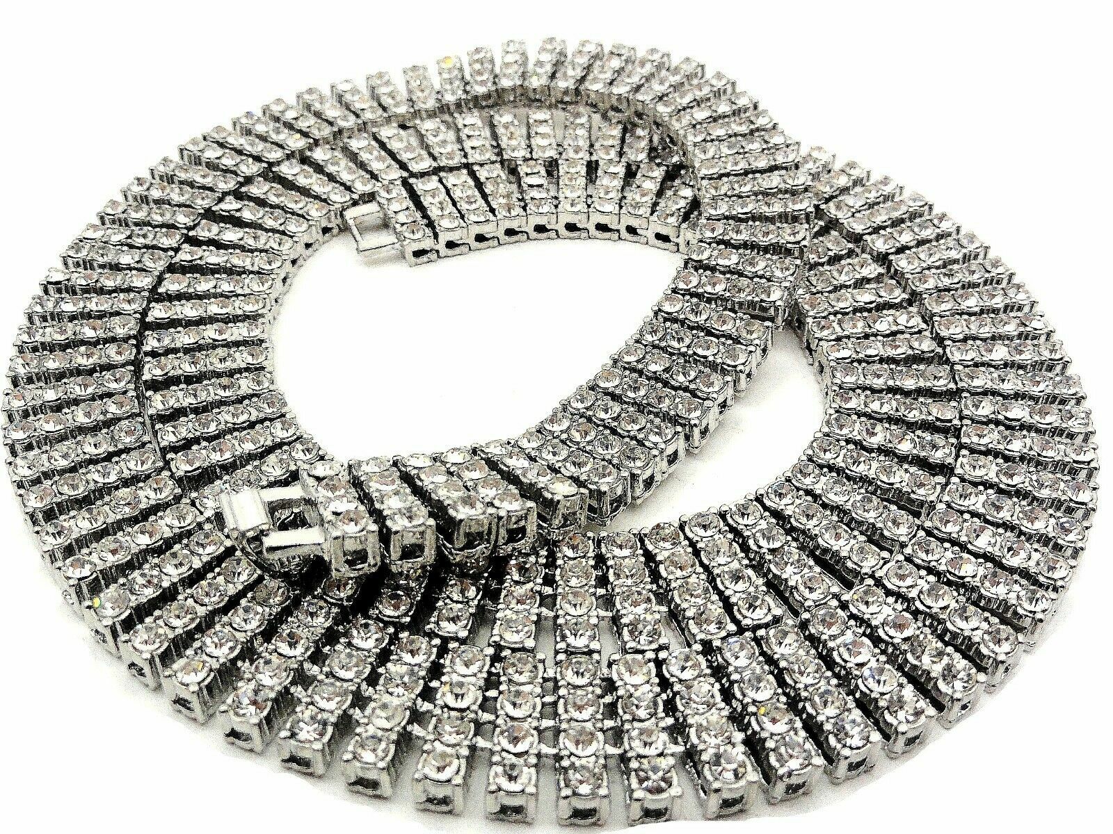Hip Hop Style Silver PT Iced 4 Row Simulated Diamond 20″ Pharaoh Chain Necklace