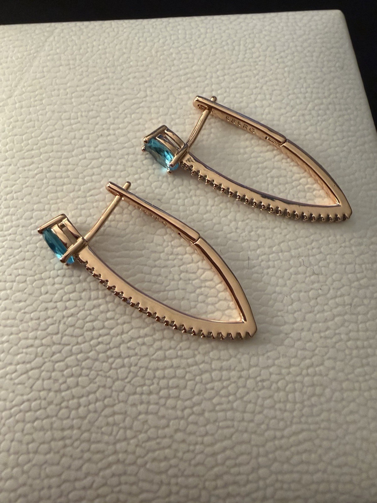 14k Rose Gold Plated Blue Topaz Earrings