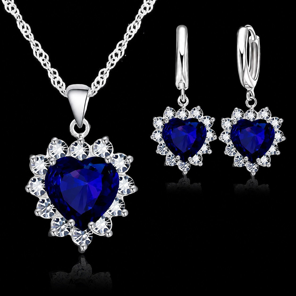 925 Sterling Silver Plated Crystal Heart Pendant Necklace Women Jewellery Gift