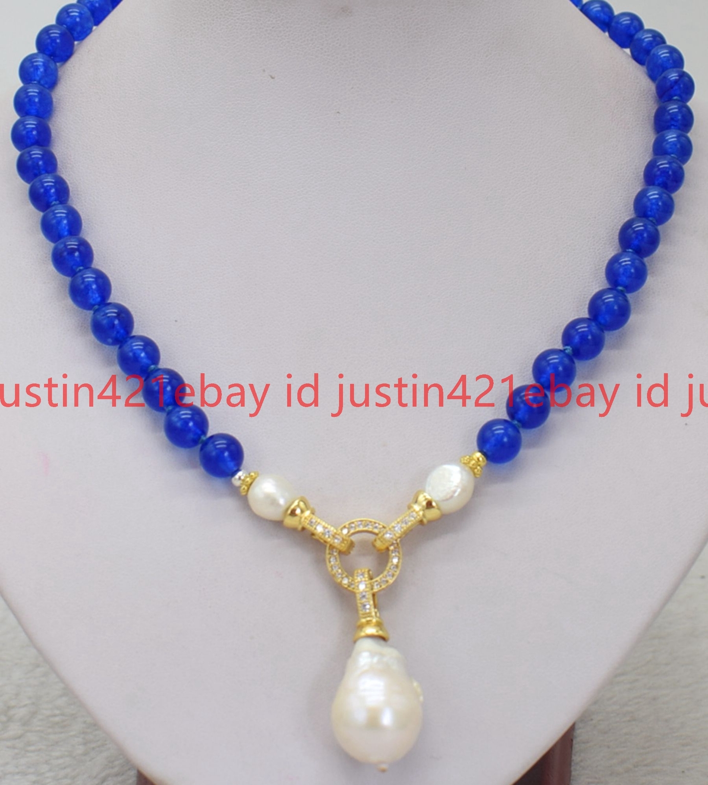 10mm Blue Jade Natural White Keshi Baroque Pearl Pendant Necklace 14-32” AA