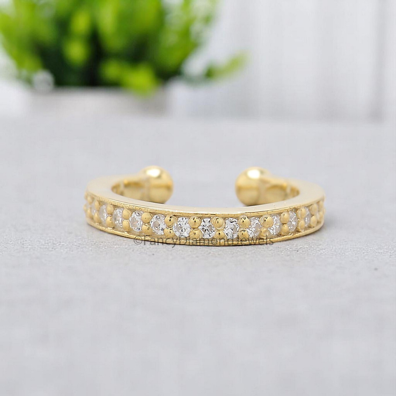 Round Brilliant Cut Colorless Moissanite Diamond Ear Cuff Dainty Ear Cuff FD350