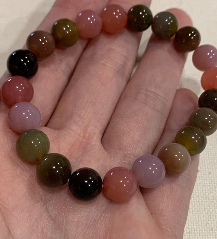 Old Mine Pink Green Tourmaline Bracelet 9.1mm Gemmy Crystal Stretch Bracelet