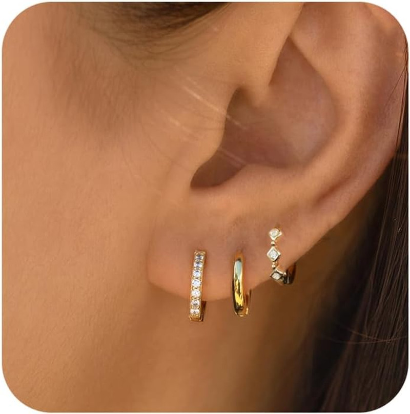 Gold Hoop Earrings for Women Trendy, Dainty Gold Stud Earrings 14K Gold Plated C