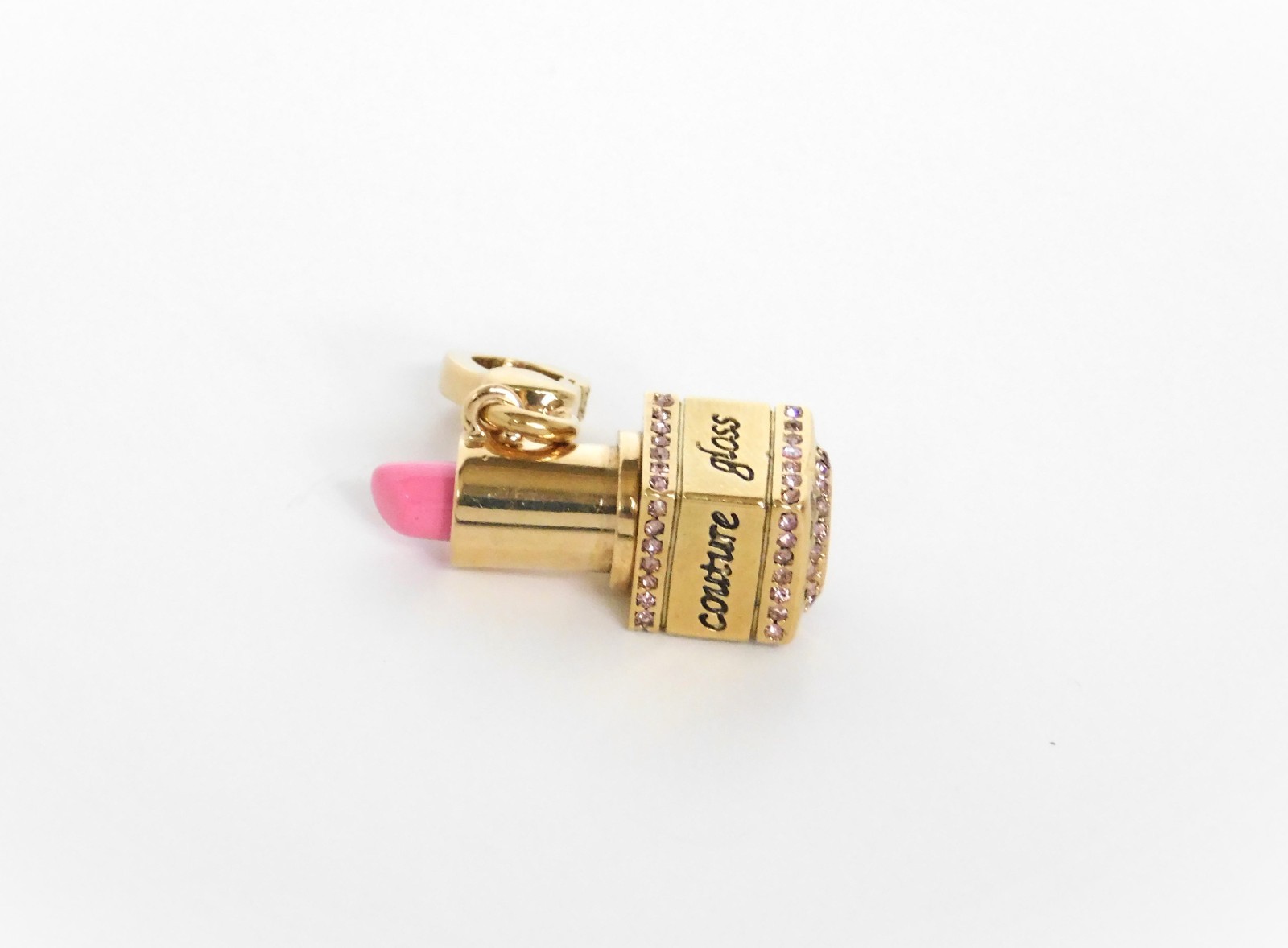 Juicy Couture 2006 Gold Plated Lipstick Charm Pink Crystals Accents YJRU0871