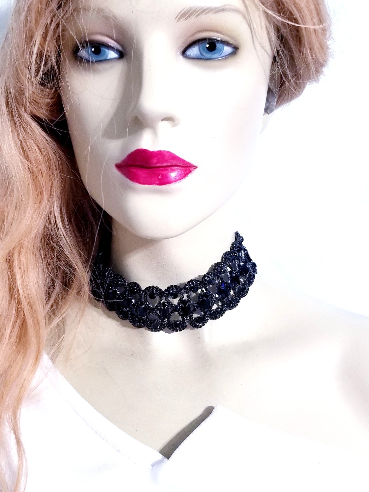 Black Gothic Rhinestone Choker Necklace Collar Prom Pageant Jewelry