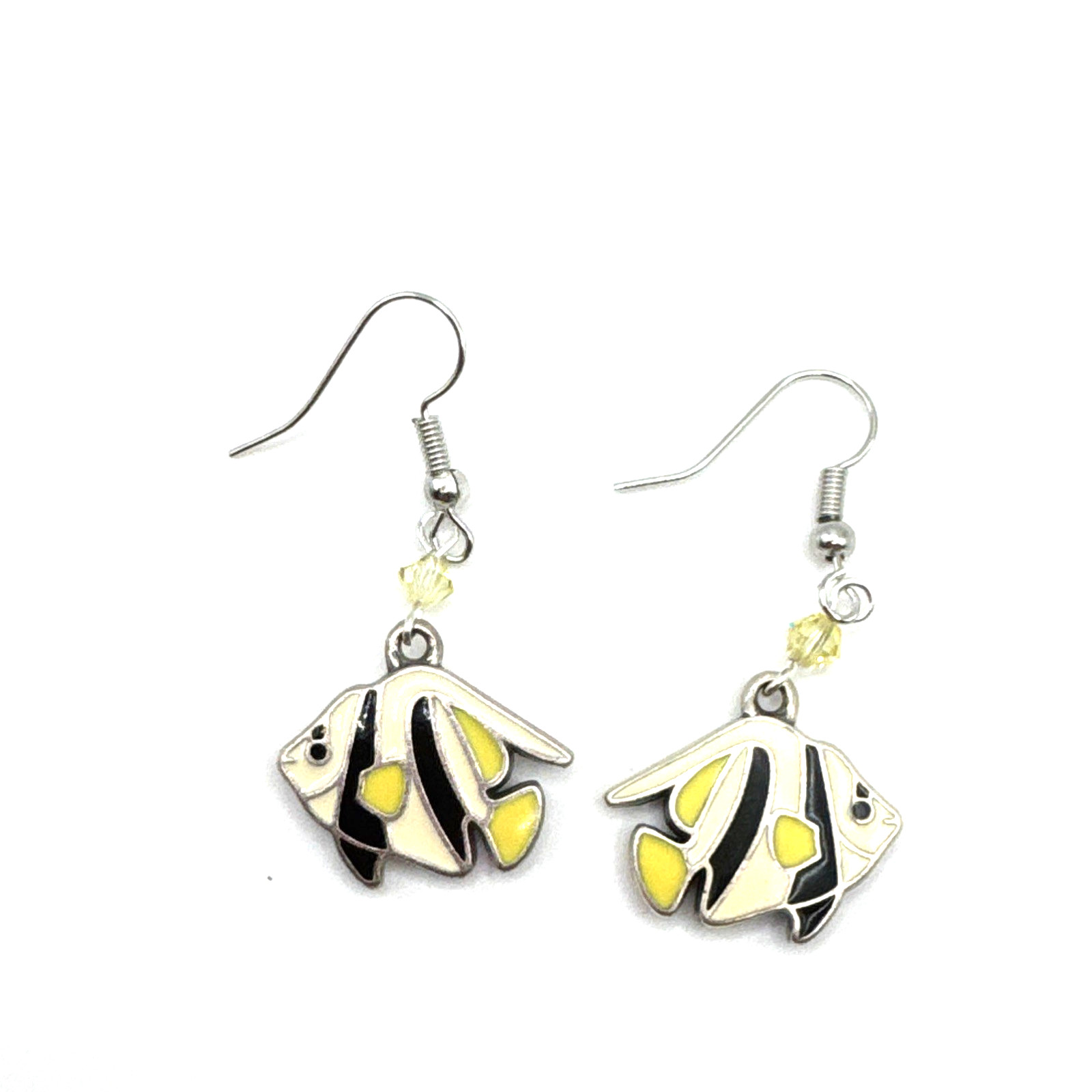 Brighton Fantasy Fish Yellow Black Striped Fish Sea Life Silver Custom Earrings