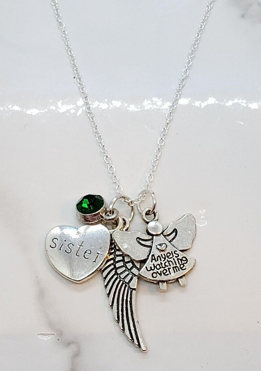 “Angels watching over me” Memorial Necklace for loss of Sister – Sympathy