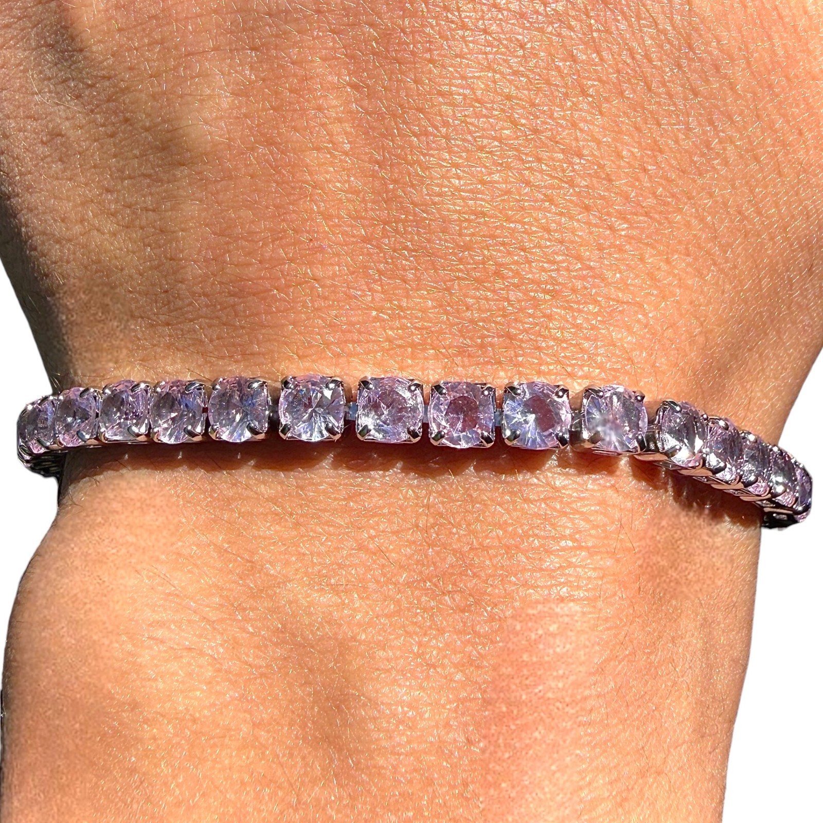 Tennis Bracelet Pink Stones Silver Plated 6.7in 7.5in Dainty