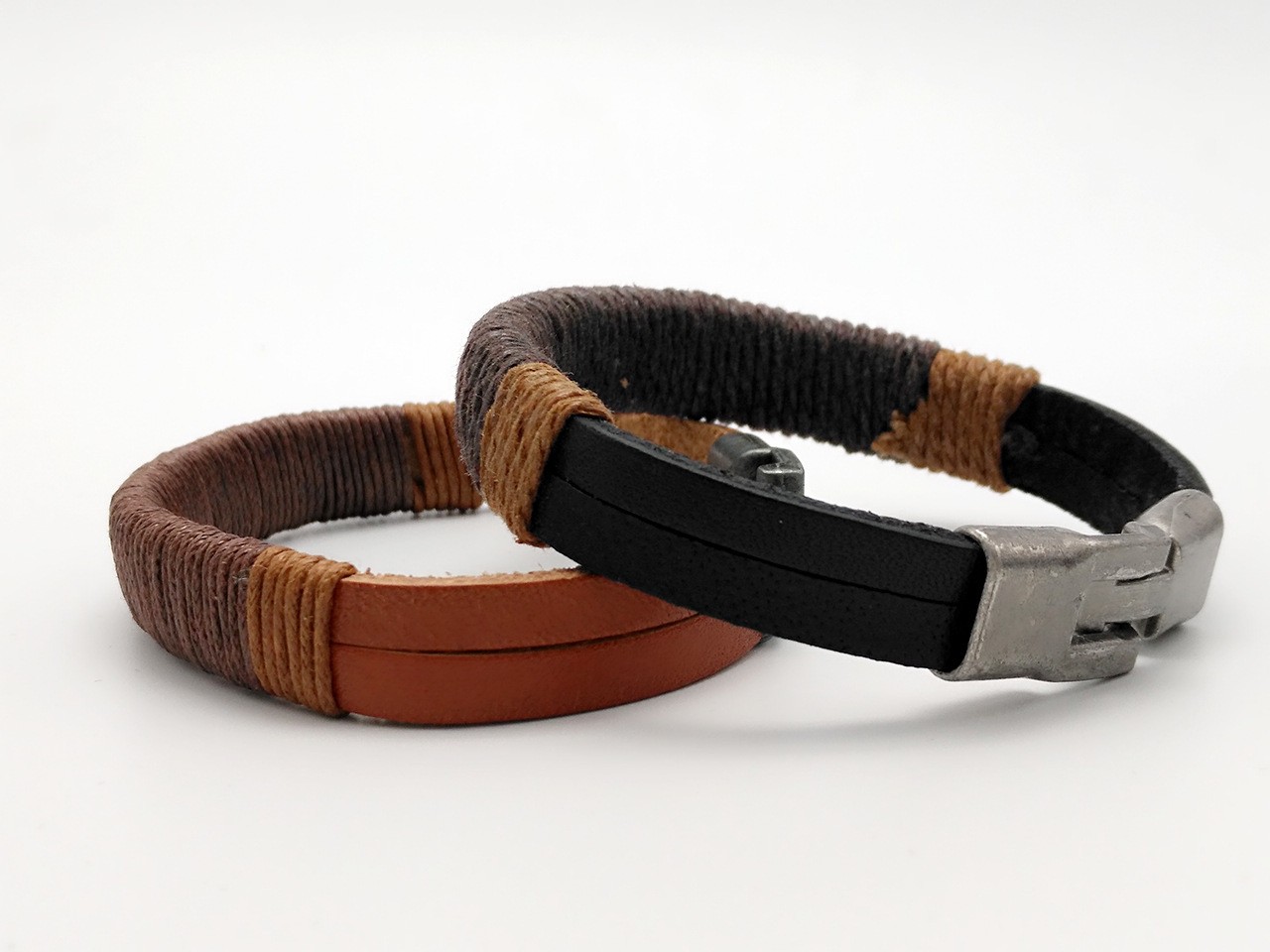 New Surfer Men’s Vintage Hemp Wrap Leather Wristband Bracelet Cuff Black Brown