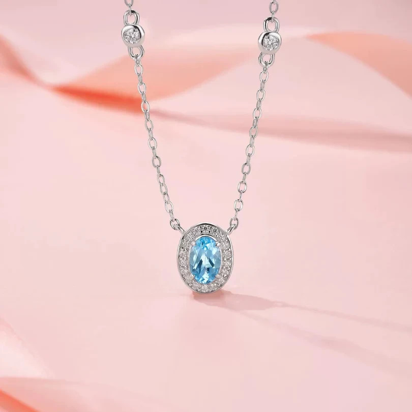 Blue Topaz Moissanite 3Pcs Jewelry Set S925 Silver GRA Cert Free Engraving Gift