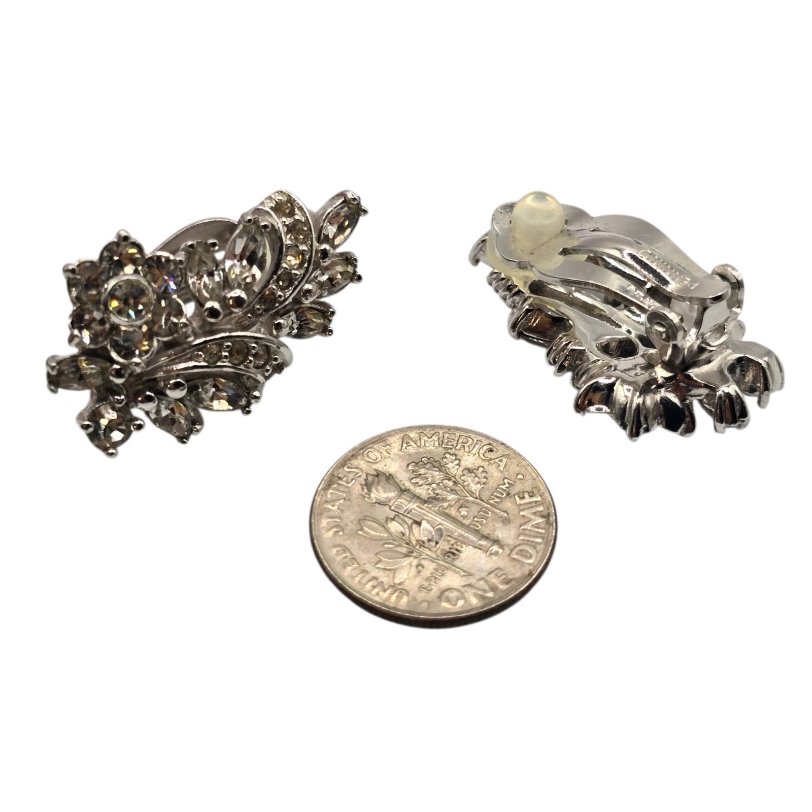 Earrings Vintage Floral Spray Signed Pennino Crystal Circa 1950s Pat 156452