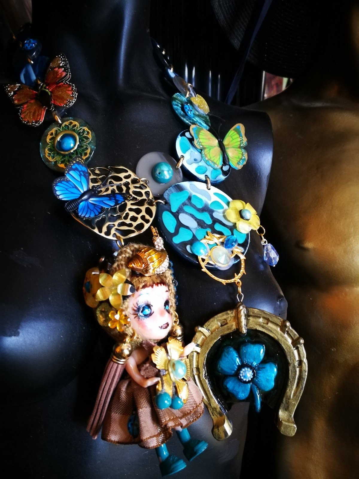 Horse Iron Four-leaf Clover Vintage Doll Head Jewellery Lucky Charm Butterfly