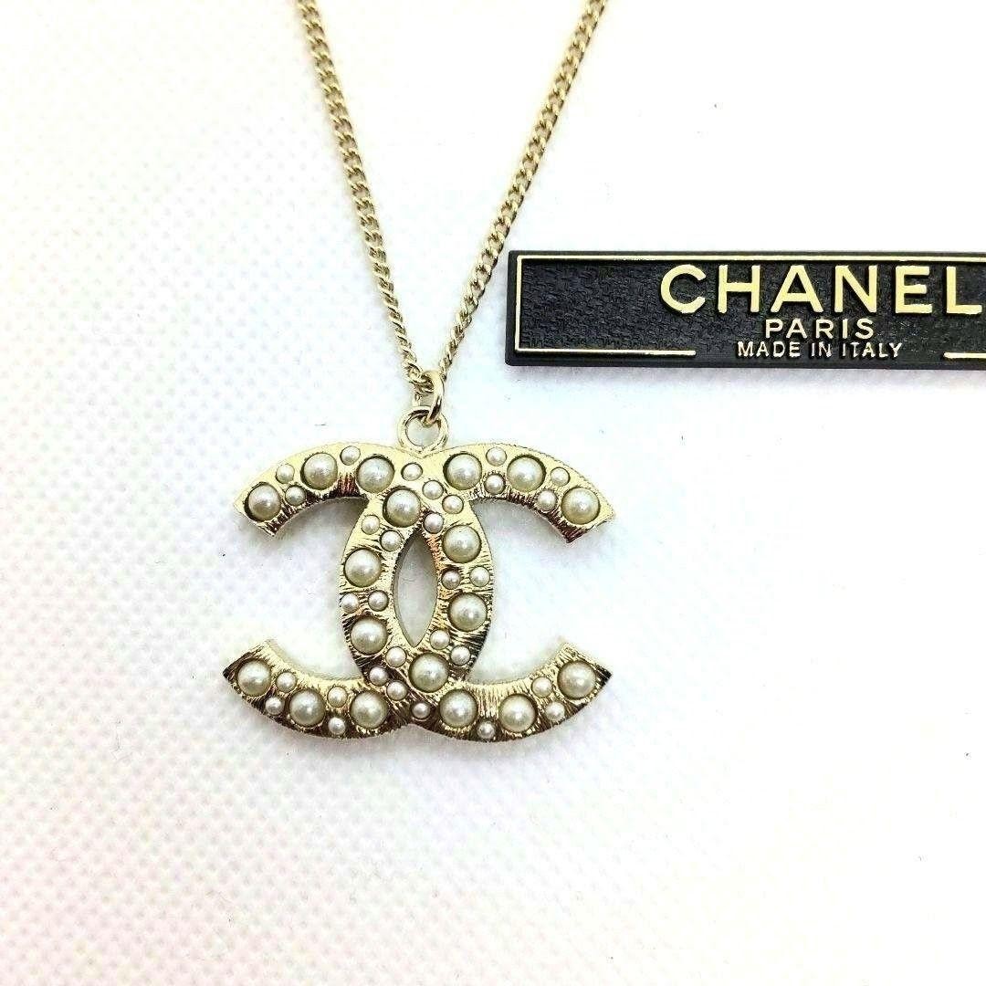 CHANEL Pearl Coco Mark Necklace Icon Champagne Gold Women’s Jewelry Accessory