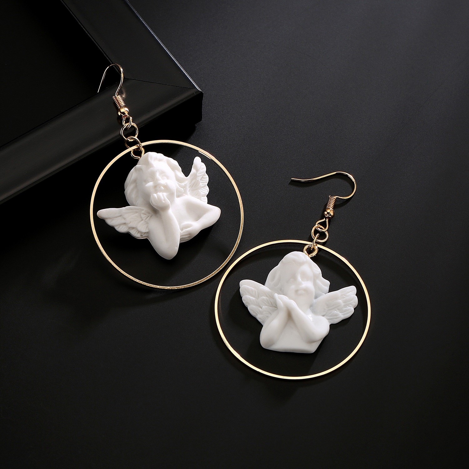 Buyless Fashion Women Cupid Angel Earrings Surgical Steel Acrylic Dangle Drop