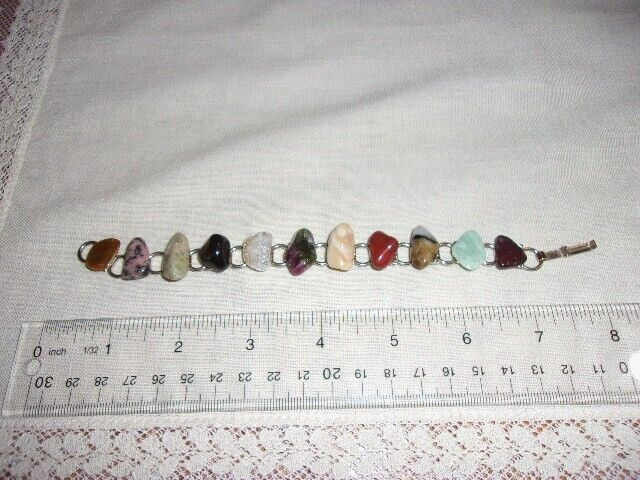 Polished Mixed Stone Variety on Metal Bracelet