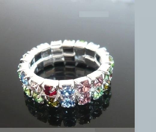 Multi Colour Diamonte / Diamante 2 Row Stretchy Ring – NEW