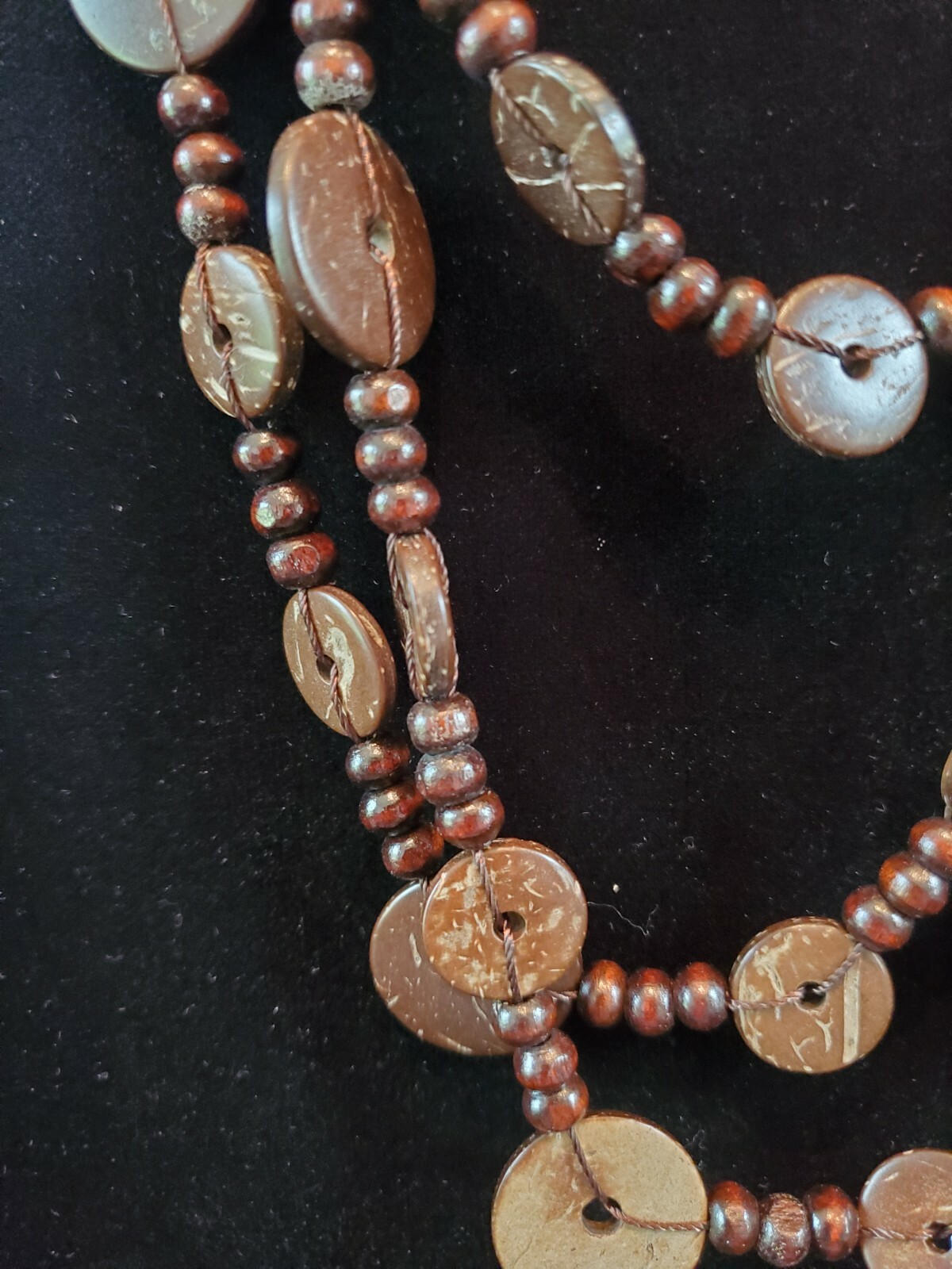 3-Strands Wood & Plastic Disc /Beads Necklace
