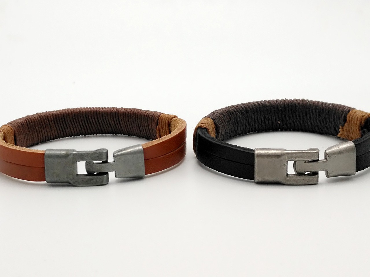 New Surfer Men’s Vintage Hemp Wrap Leather Wristband Bracelet Cuff Black Brown