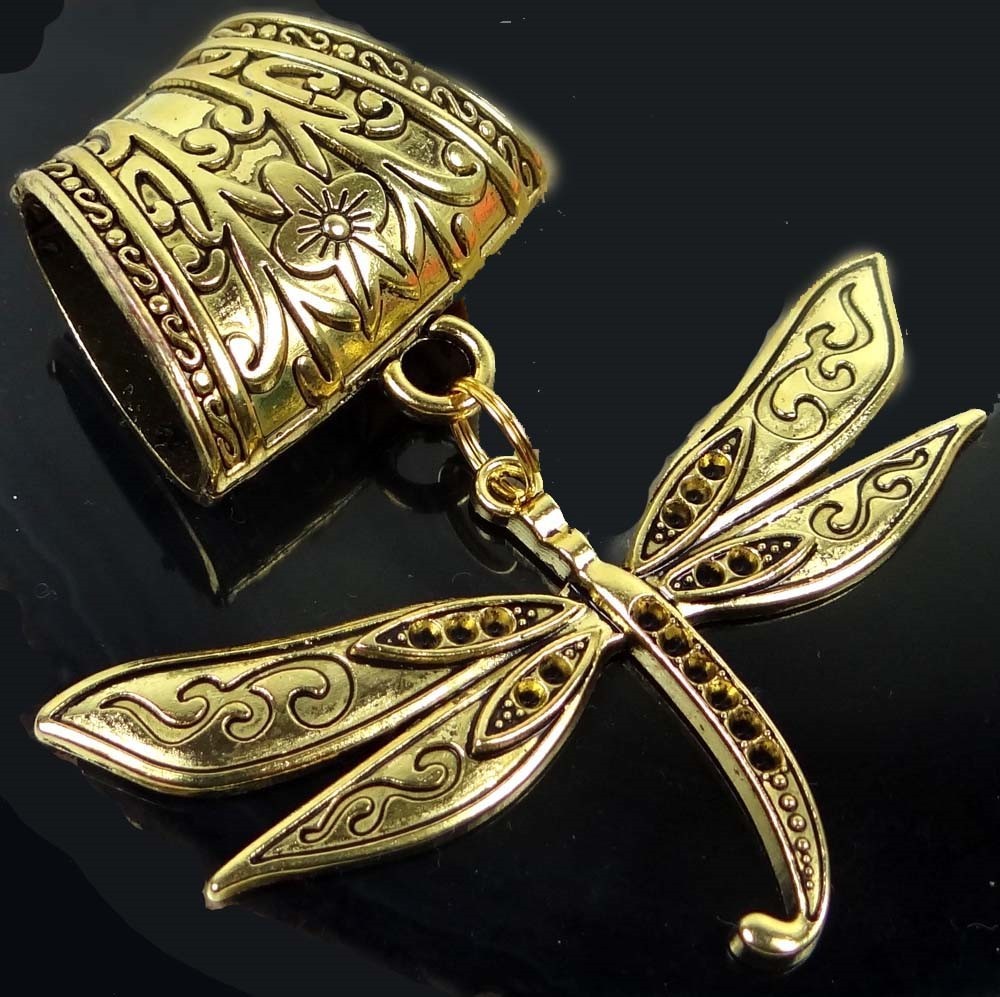 Scarf Pendant Antique Gold Pewter Dragonfly Flight Slide