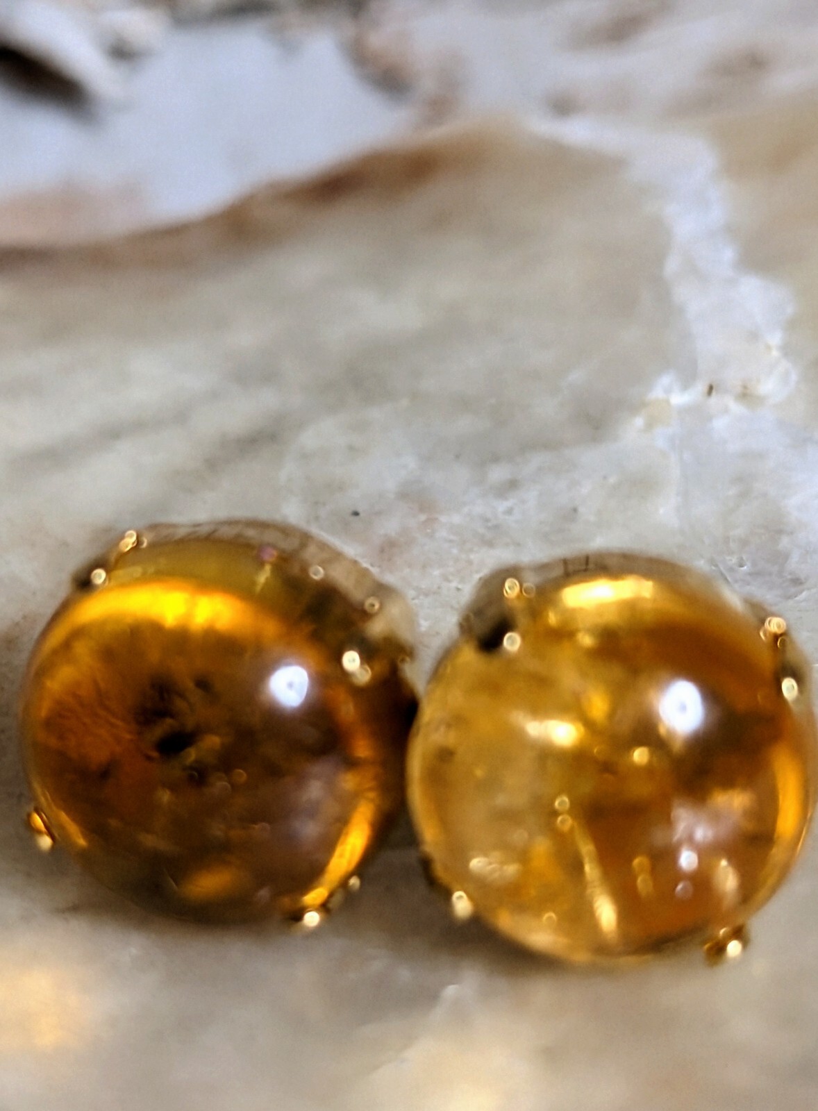 12 Carats Natural Honey Citrine Domed In 18k Gold Plated Stud Earrings