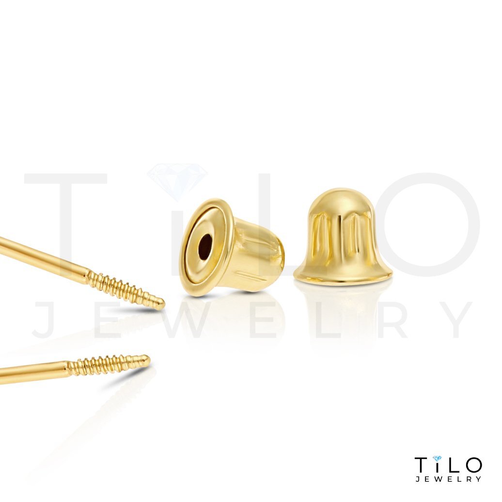 10K Solid Yellow Gold Solitaire Round CZ Sleeper Stud Earrings Screwback 2mm-8mm