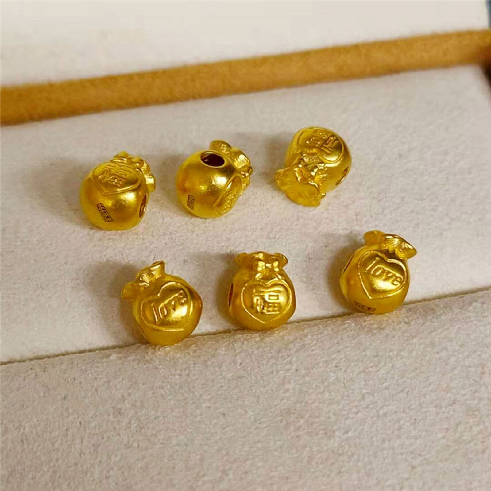 1PCS Pure 24K Yellow Gold Pendant 3D 福 Bag Transfer Bead DIY Jewelry