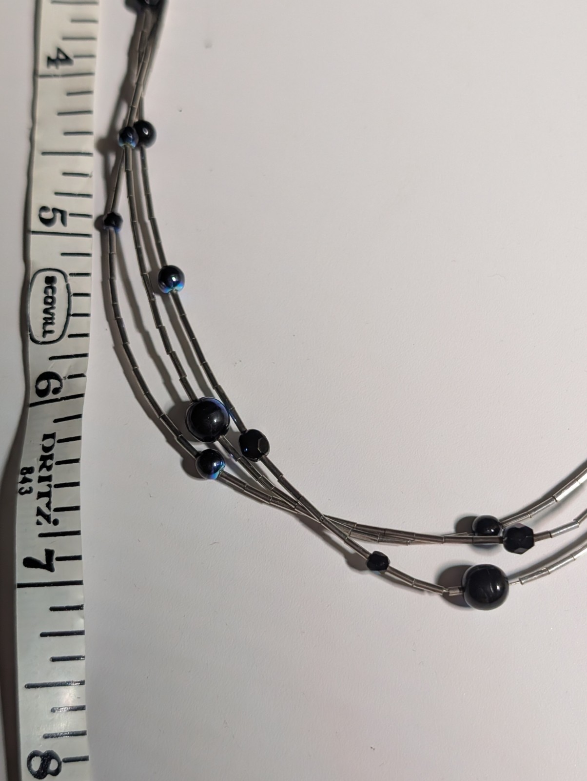 Layered Liquid Silver Look Choker Necklace Black Iridescent Round Beads