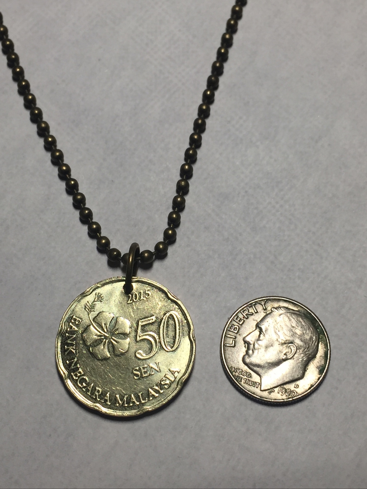 Malaysia 50 Sen Coin Pendant Necklace