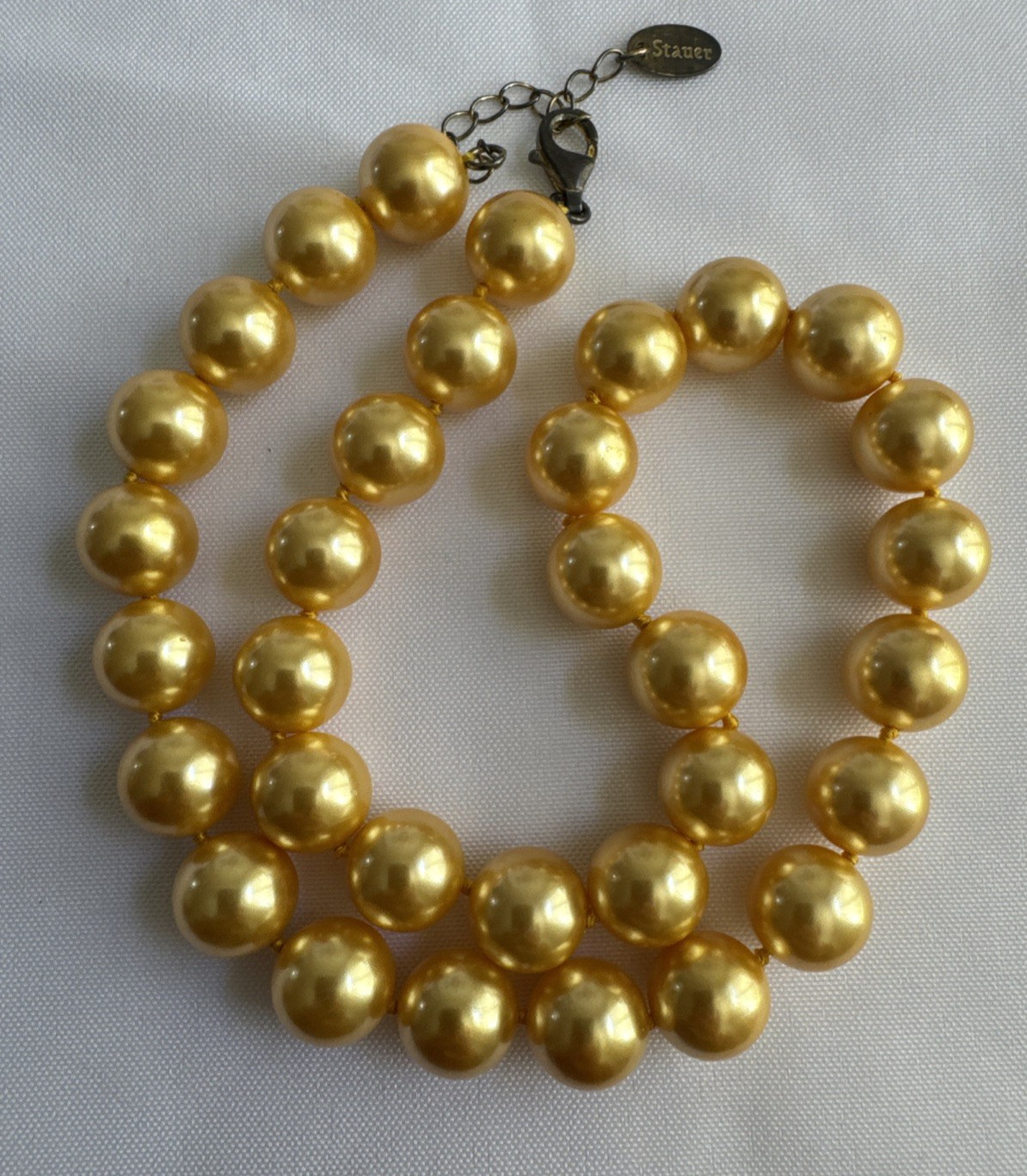 Stauer Hand Knotted Golden Yellow Simulated Pearl Strand Necklace 925 Silver