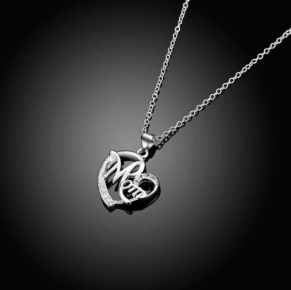 Silver Mom Love Heart Charm Pendant Chain Necklace Great Gift Mother’s Day, Mum