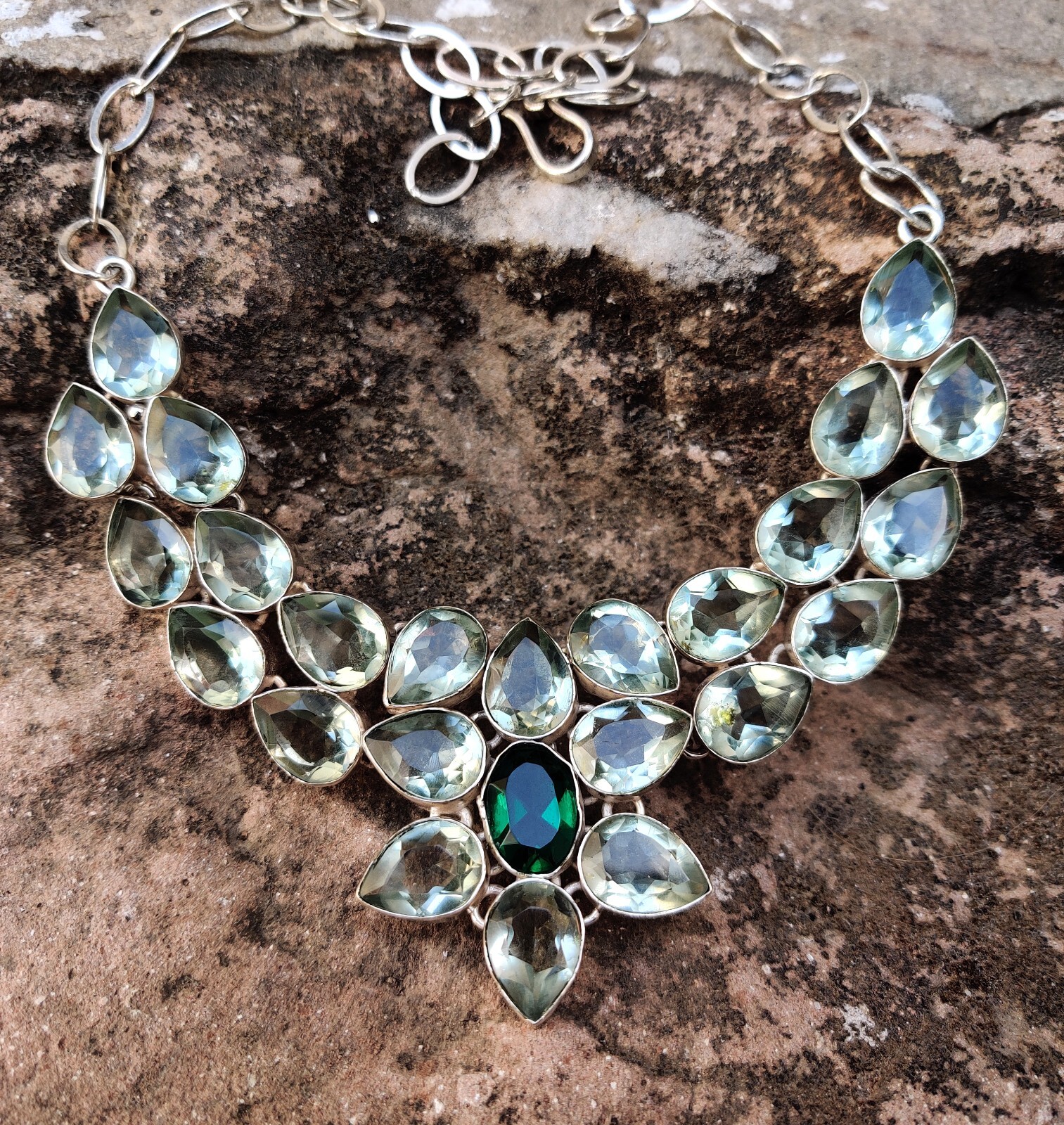 Exotic Chrome Diopside, Green Amethyst Cut Gemstone Fashion Jewelry Necklace 16″