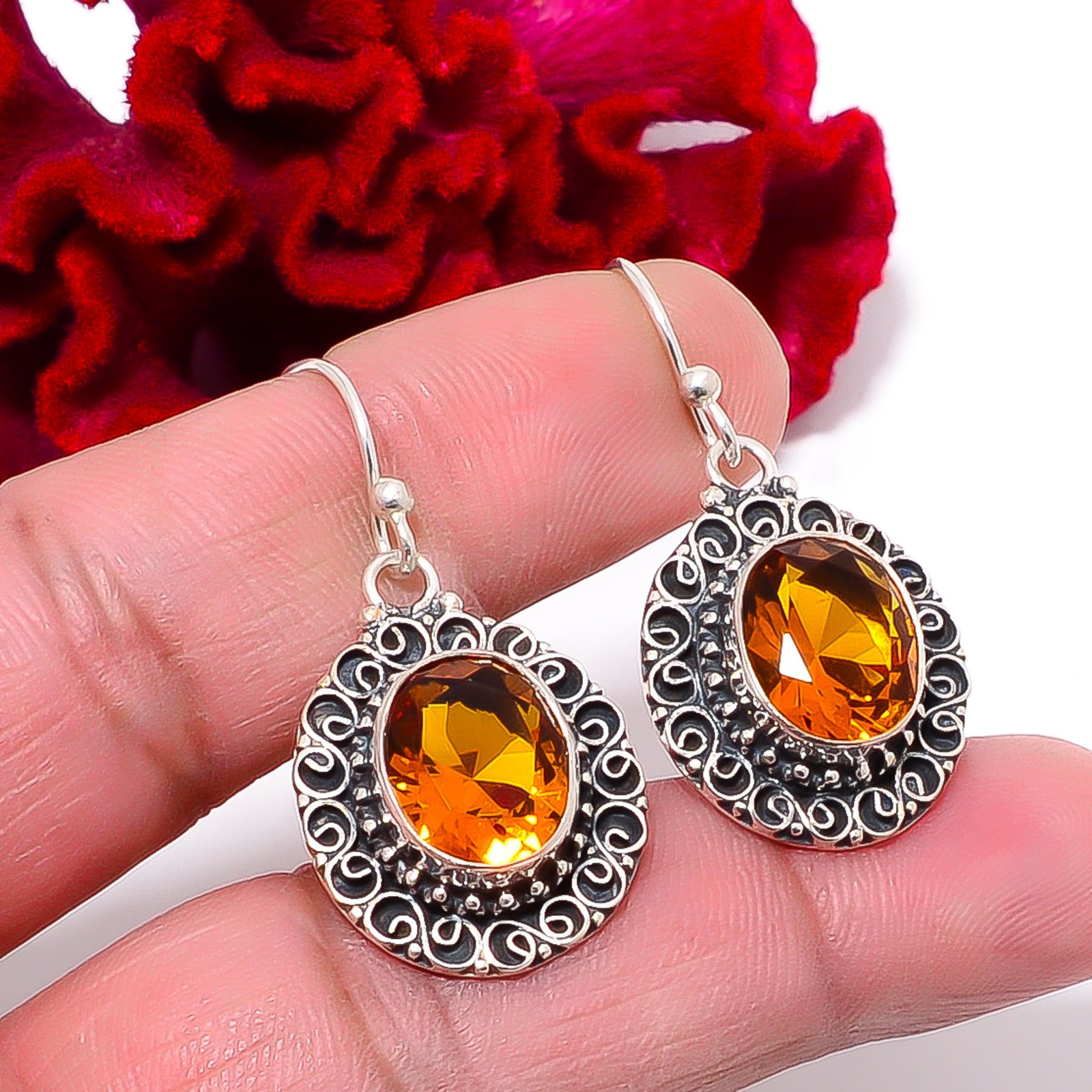 Golden Quartz Fine Art Oxidised 925 Sterling Silver Earring 1.56″ E99110