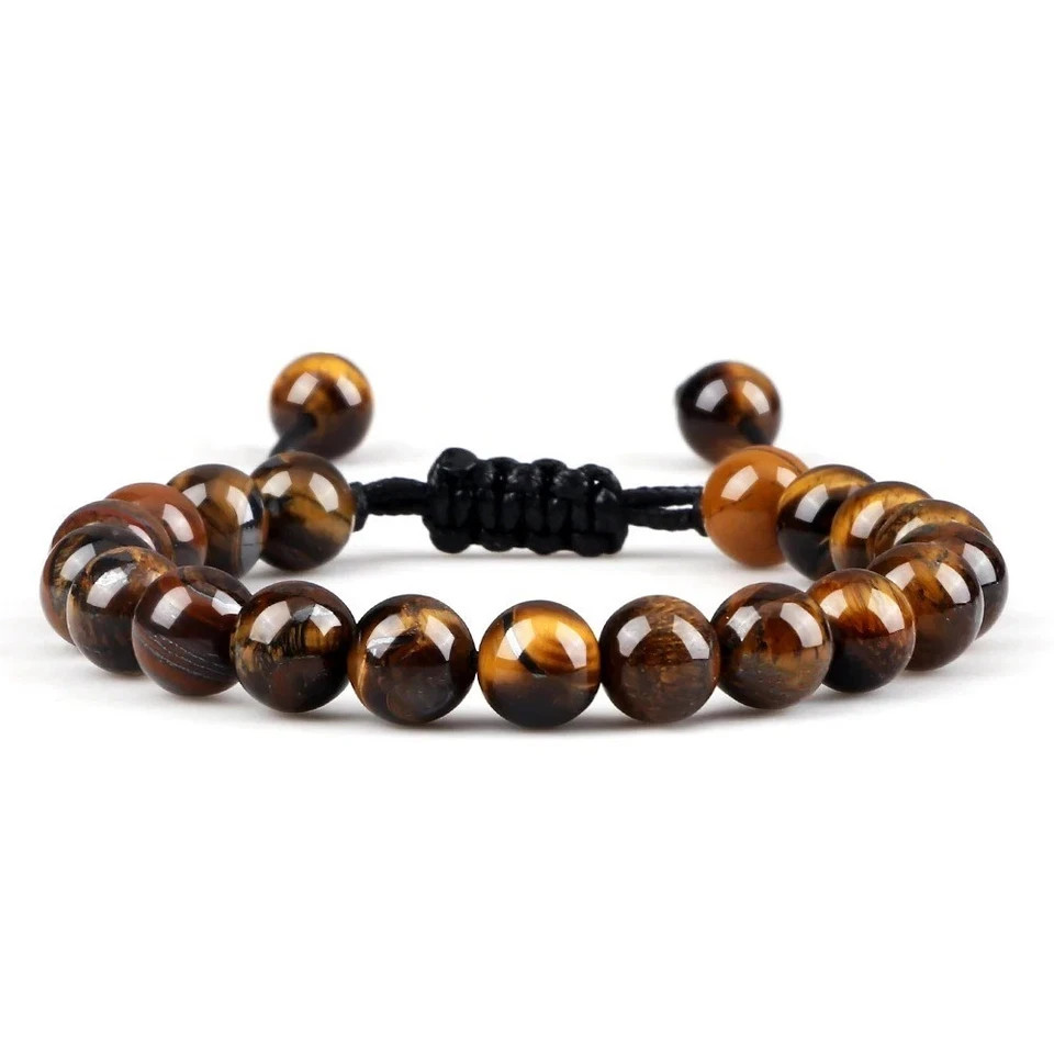 1 PC Tiger Eye Natural Stone Obsidian 8mm Beaded Bracelet Men Women Jewelry