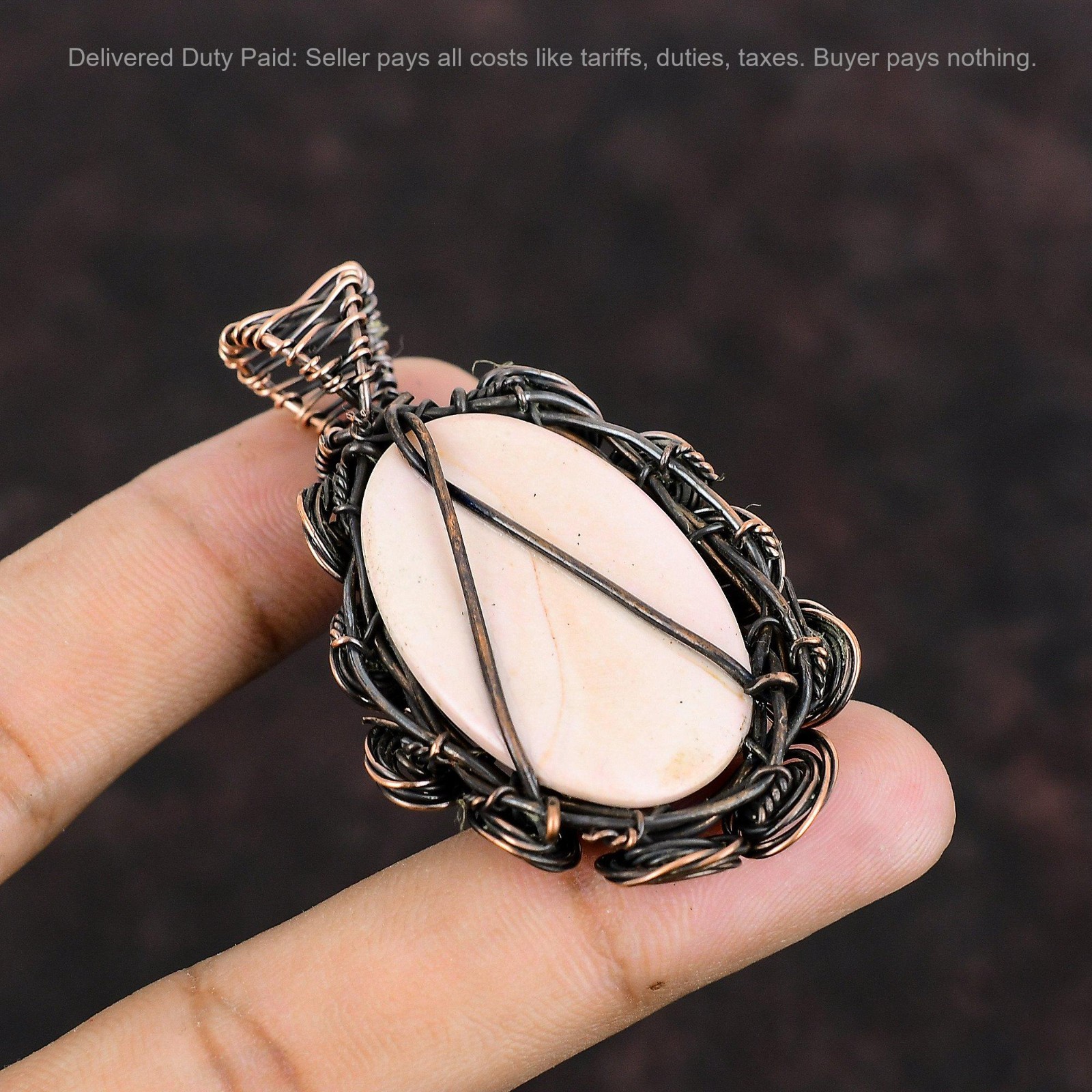 Christmas Deal Natural Pink Opal Wire Wrapped Flower Boho Pendant Jewelry Copper
