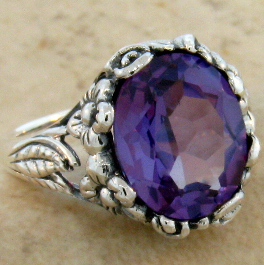 6 Ct COLOR CHANGING LAB ALEXANDRITE CLASSIC STYLE 925 STERLING SILVER RING 470X