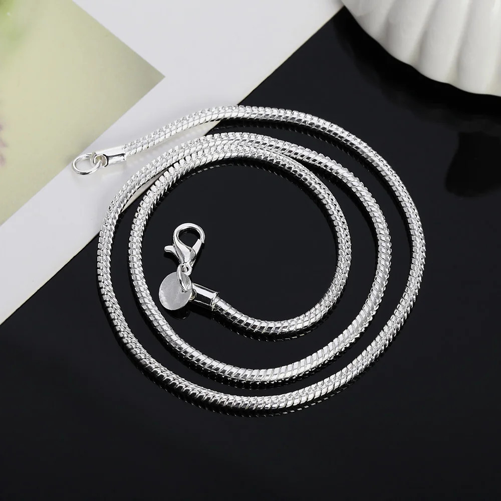 45-60cm 925 Silver 1MM/2MM/3MM solid Snake Chain Necklace For Men Women Fashion