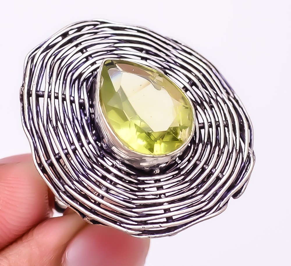 Green Amethyst Gemstone 925 Silver Plated Jewelry Ring s.9 M1461