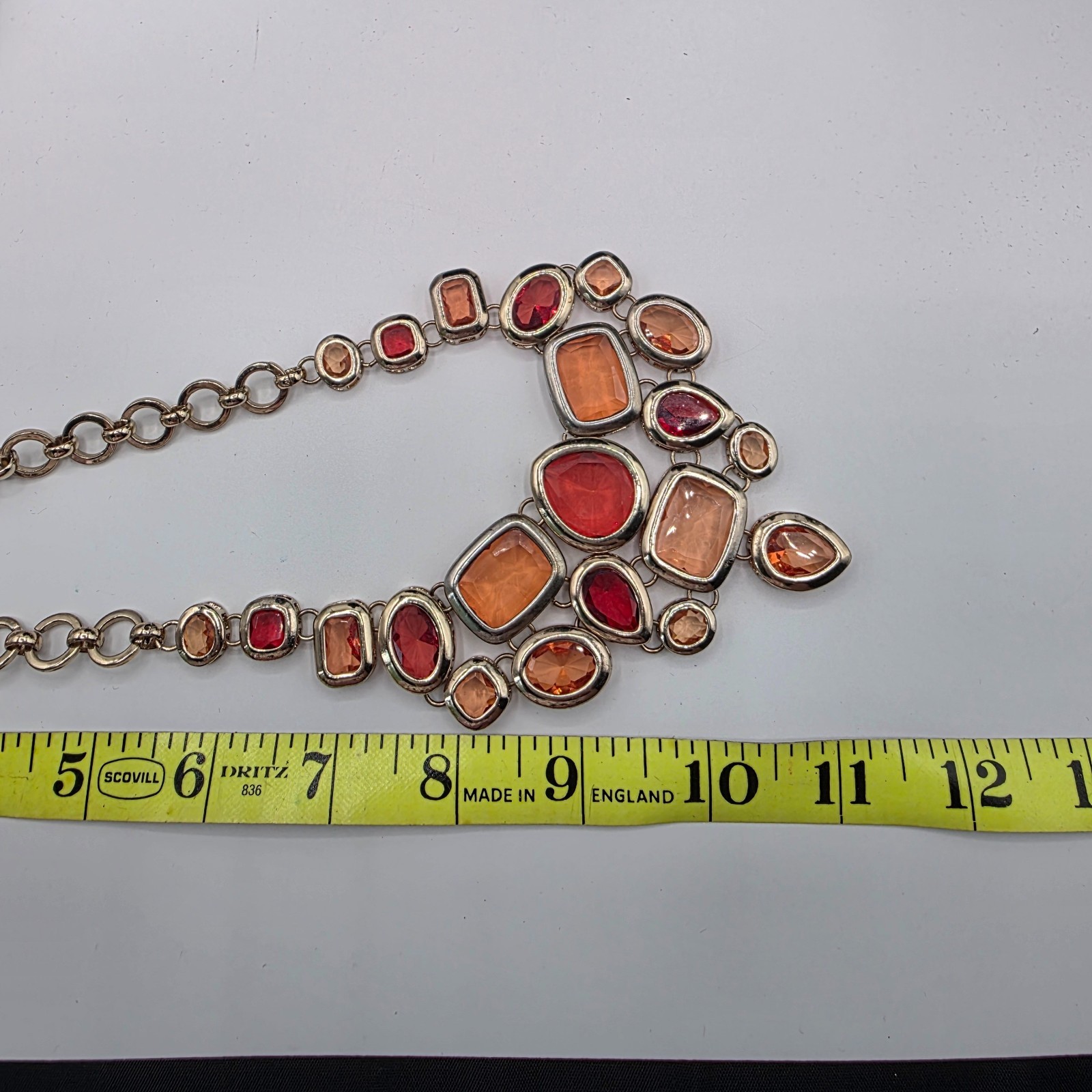 White House Black Market Womens Statement Bib Gold Tone Red Jewelry Set 22″