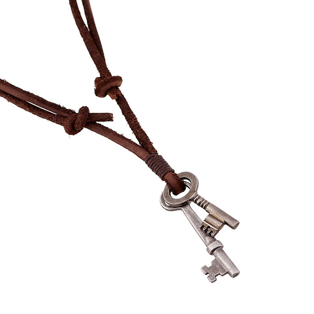 Surfer Rock Keys Pendant Charm Leather Cords Long Necklace Choker Men New US